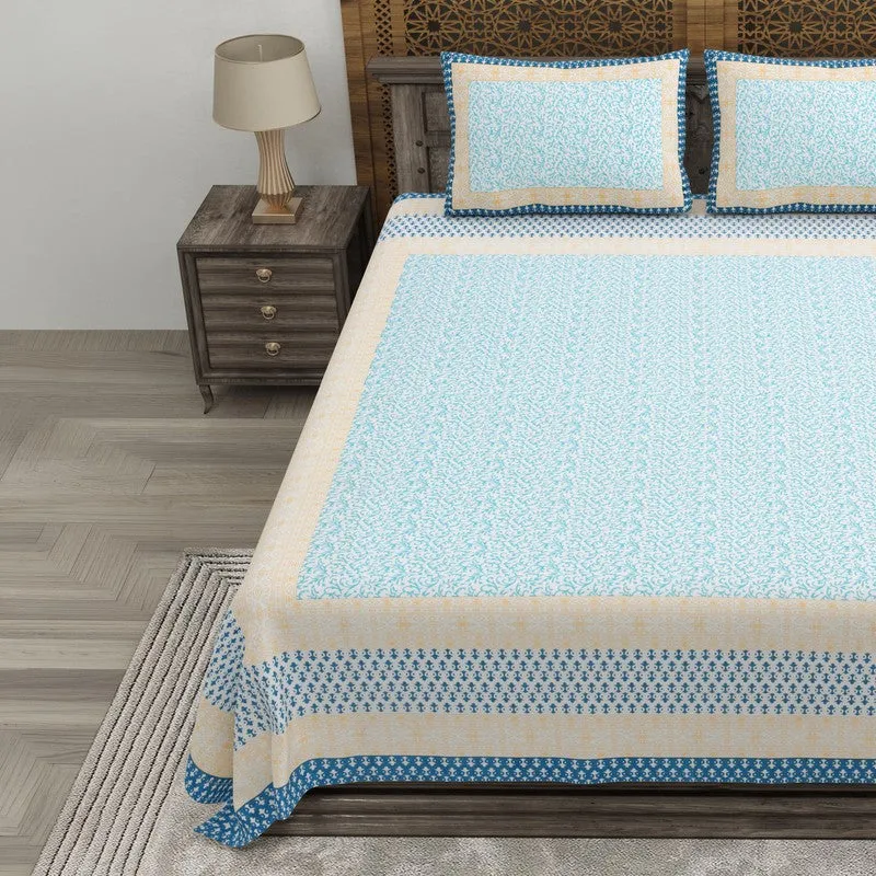 Blossomon Cotton Bedsheet (Blue,Ivory) - 240 TC media 3