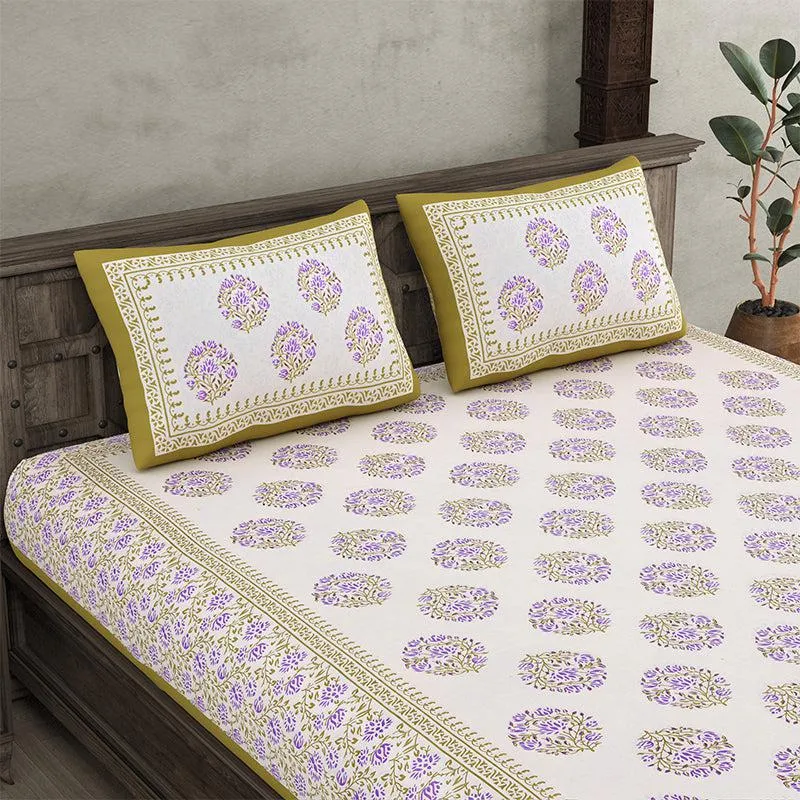 Lavo Floral Cotton Bedsheet (White,Yellow) - 180 TC media 3