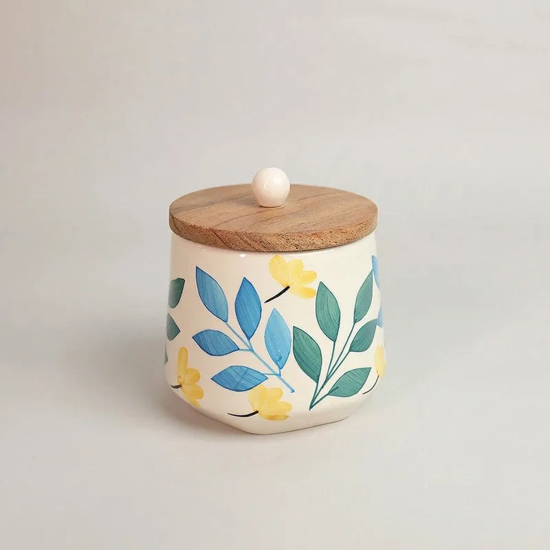 Meadow Glow Ceramic Storage Jar with Mango Wood Lid - 800 mL media 3