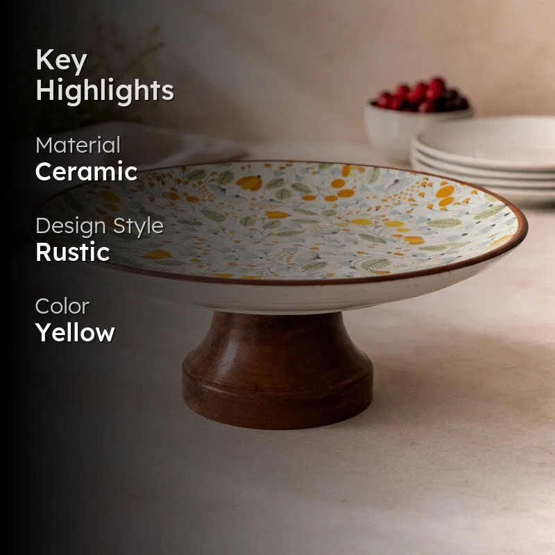 Mustard Floral Ceramic Cake Stand media 2