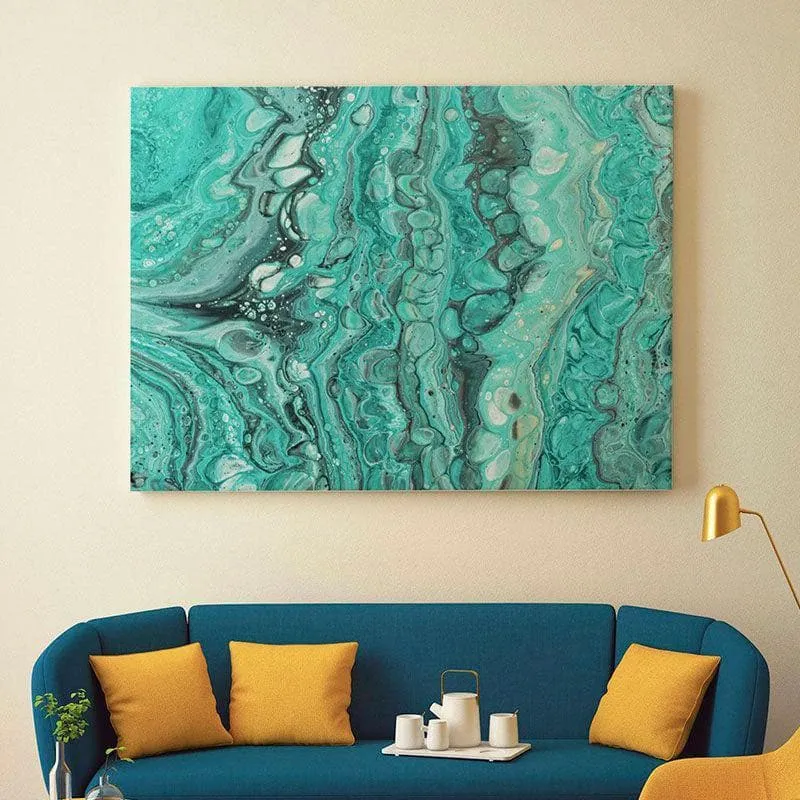 Turquoise Fluid Canvas Wall Painting - Gallery Wrap media 1