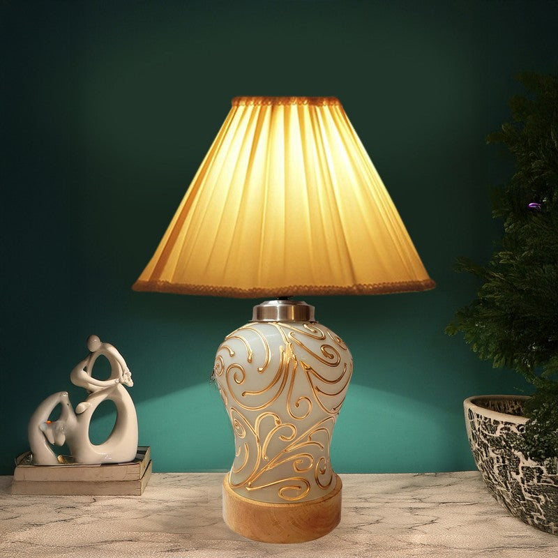 Lumithra Pleated Wooden Table Lamp - OffWhite
