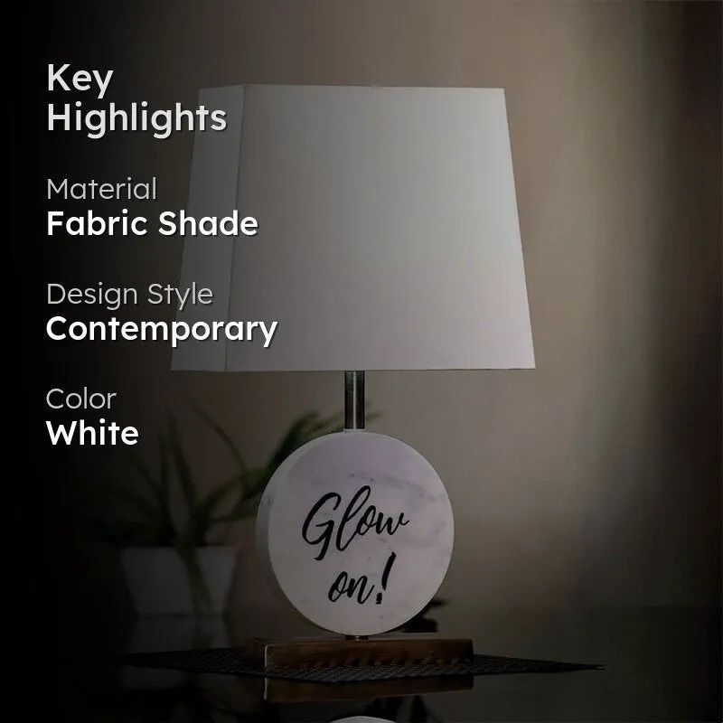 Glow On Marble & Brass Base Fabric Table Lamp - White media 2
