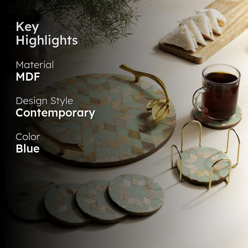 Blue Star Round MDF Platter With Coaster - Eight Piece Set media 2