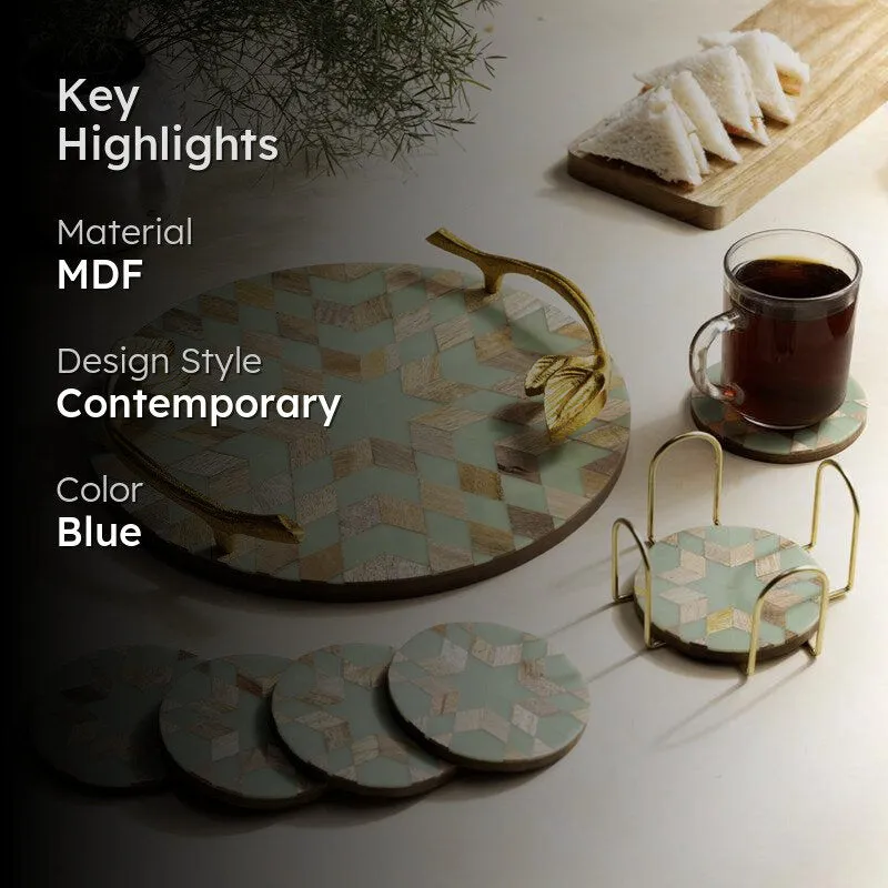 Blue Star Round MDF Platter With Coaster - Eight Piece Set media 2