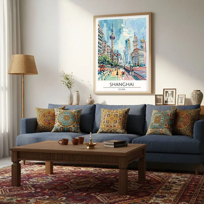 Vintage Shanghai Framed Canvas Archival Canvas Wall Painting - Natural Brown Frame media 4