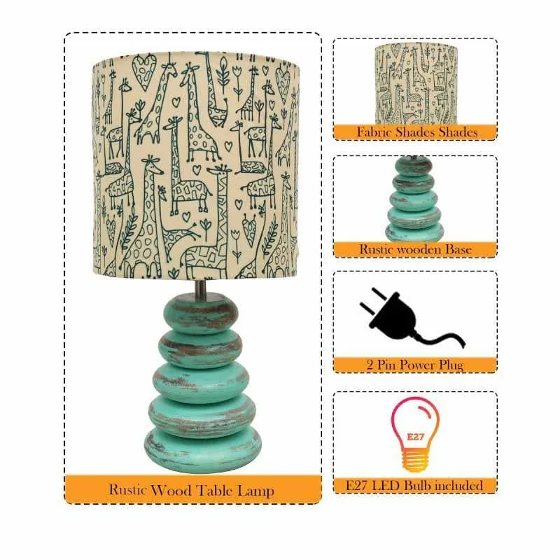 Tall Tales Blue Wood Fabric Table Lamp - Beige,Brown media 6