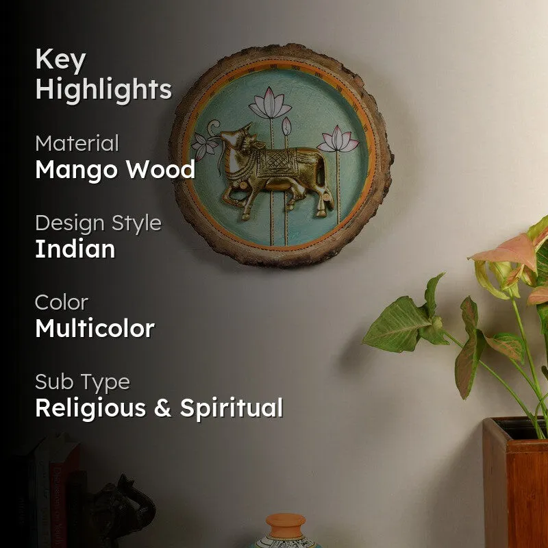 Beyricon Decorative Mango Wood Cow Round Wall Accent media 2