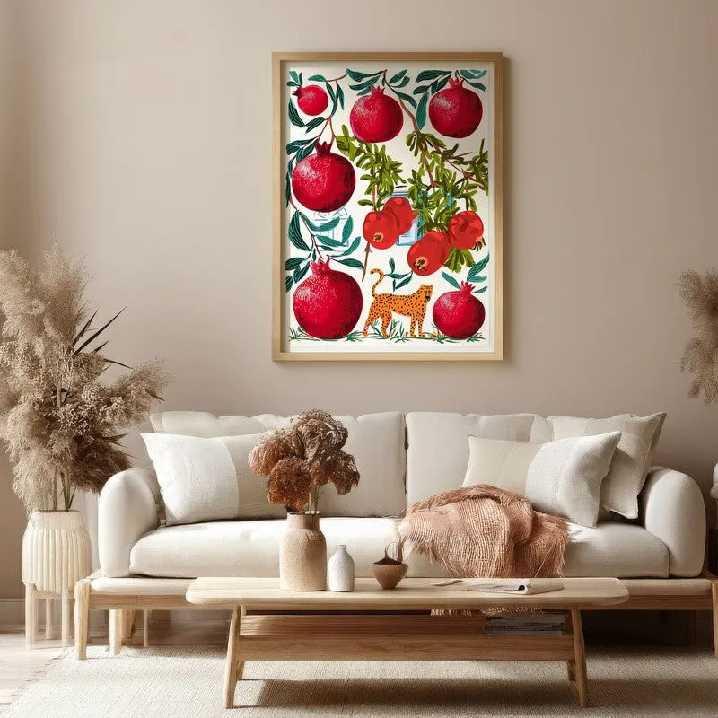 Pomoria Pomegranate Garden Illustration Canvas Wall Painting With Brown Frame media 4