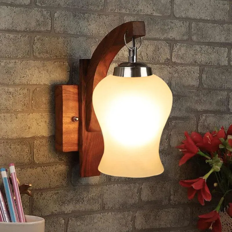 Madora Milky Mosaic Glass & Wooden Wall Lamp media 1