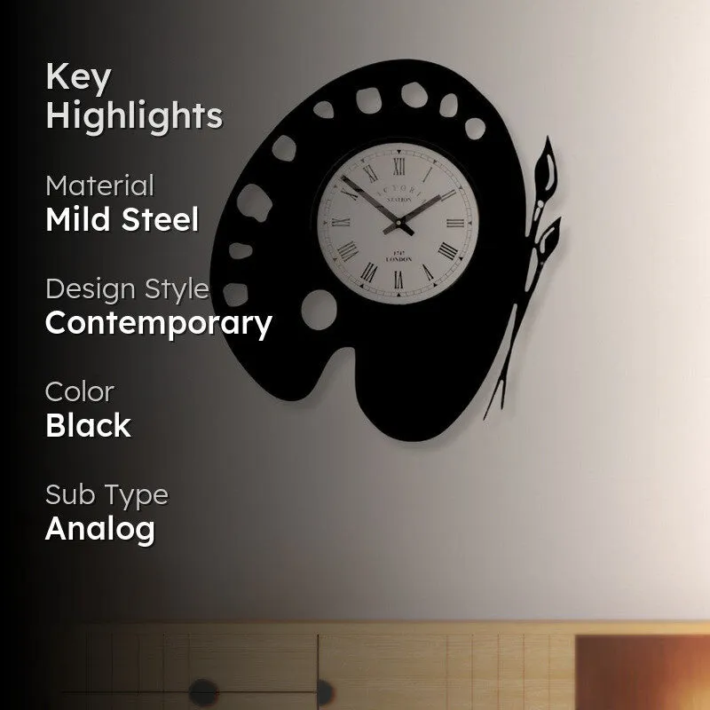 Palette Steel Analog Wall Clock - Black media 2