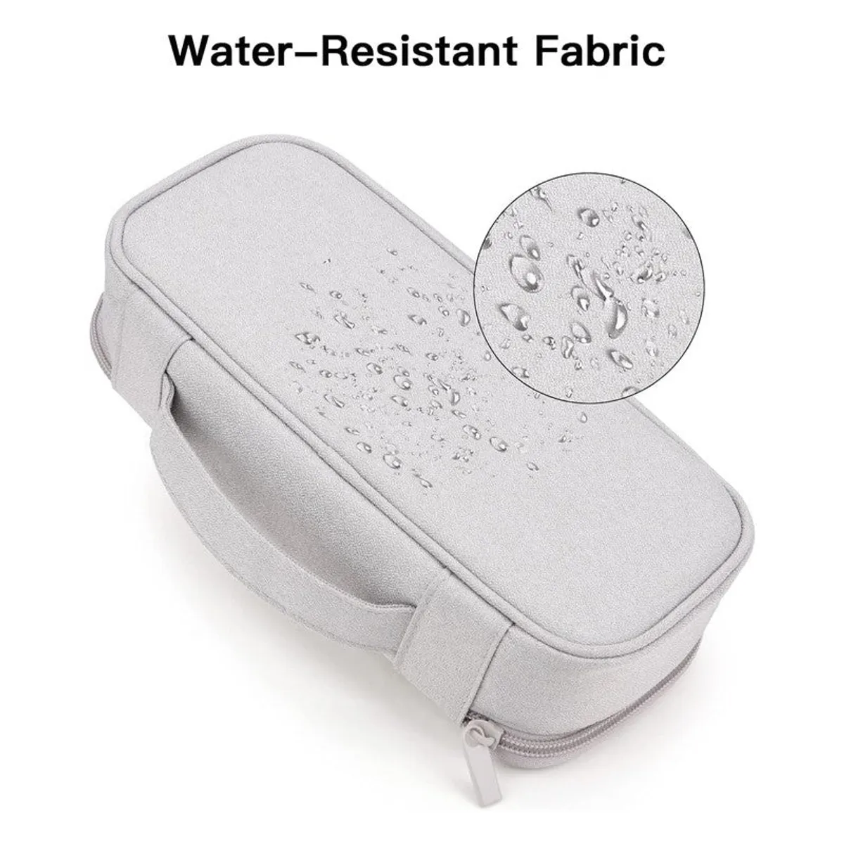 Closed grey storage bag with water droplets visible on its surface.