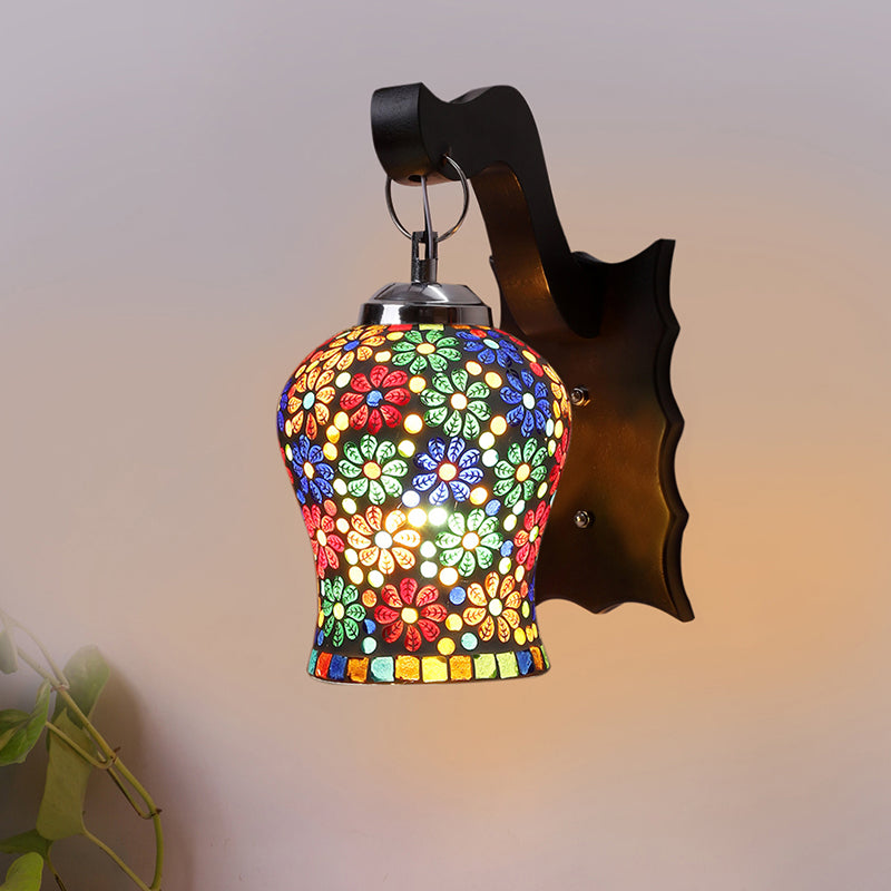 Delphi Mosaic Glass & Wooden Wall Lamp - Multicolor