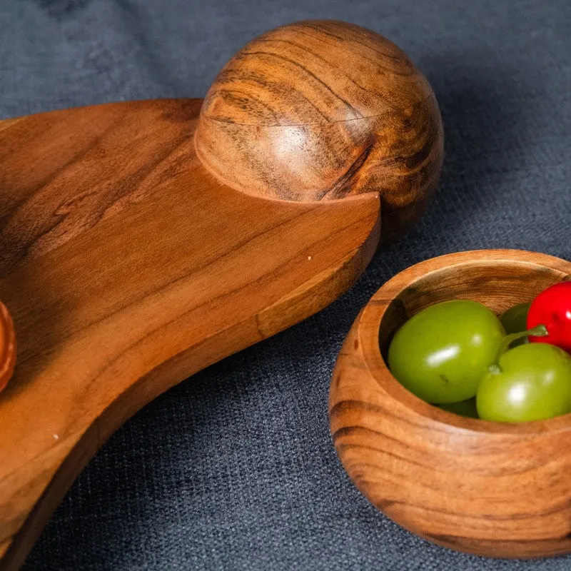 Tropica Curved Wood Serving Platter with Dip Bowl - Two Piece Set media 6