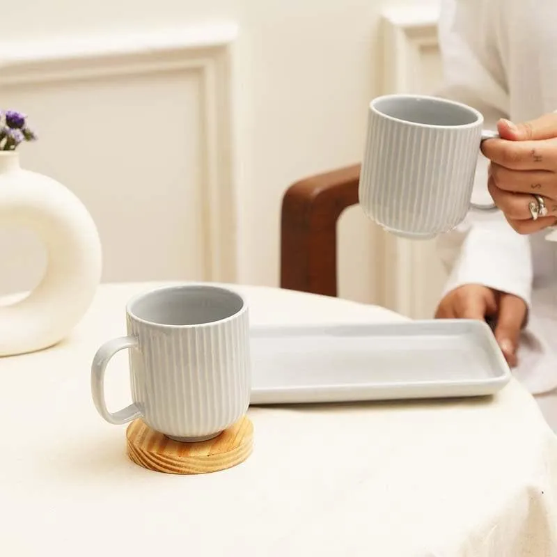 Cristie Ribbed Mugs And Tray Set (Grey) - Set Of Three media 3