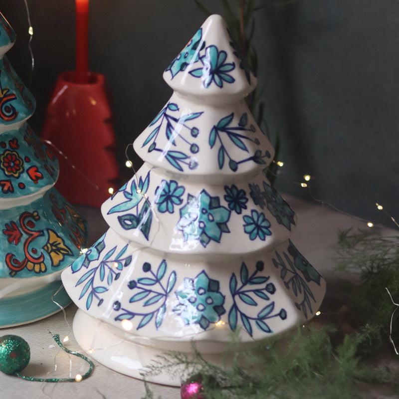 Decorative Christmas Tree Showpiece (White & Teal) - Set Of Two media 4