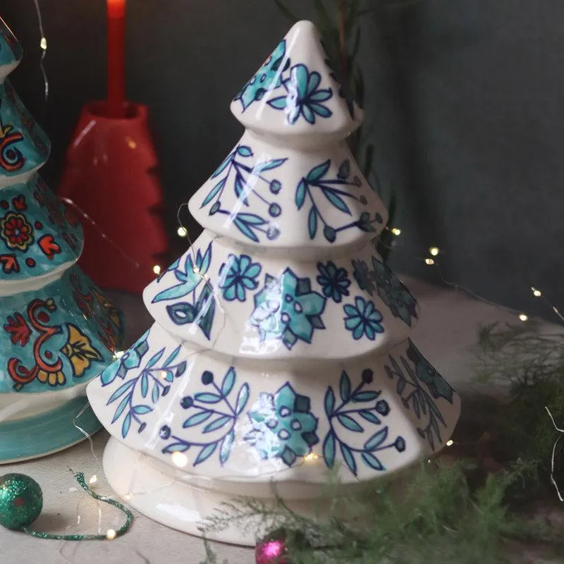 Decorative Christmas Tree Showpiece (White & Teal) - Set Of Two media 4