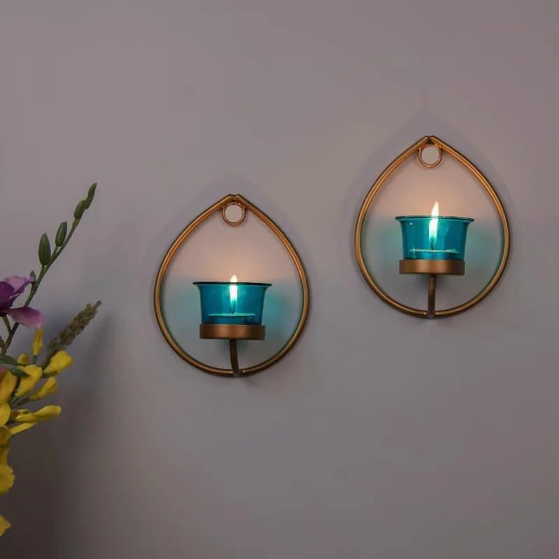 Gold Drip Sconce Candle Holder (Azure) - Set Of Two media 3