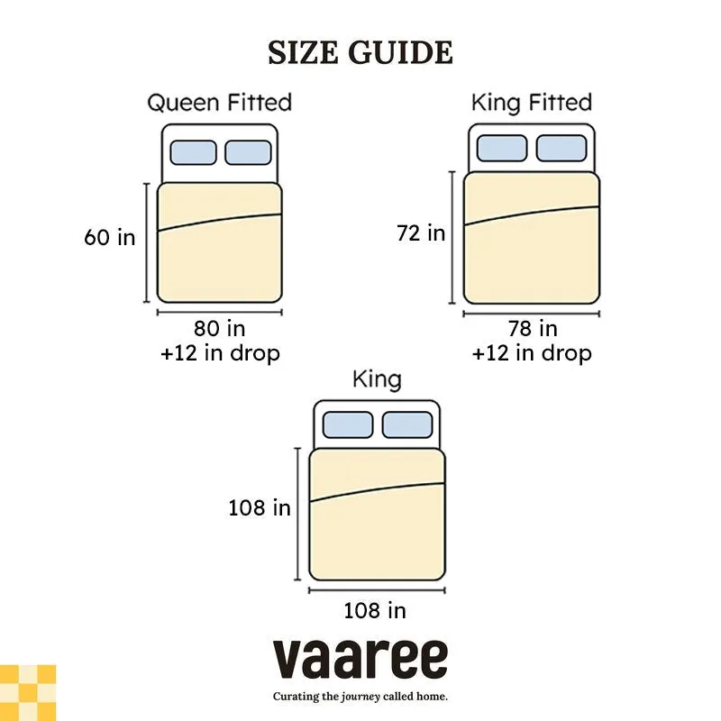 Size guide graphic for Queen Fitted, King and King Fitted variants