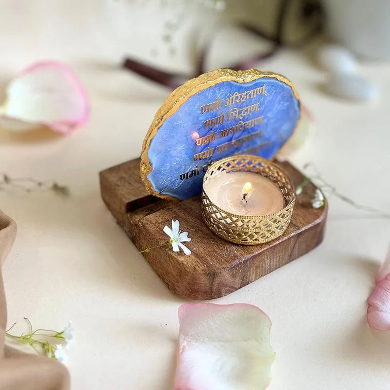 Namokar Mantra Agate Religious Accent With Tea Light Holder - Blue media 6