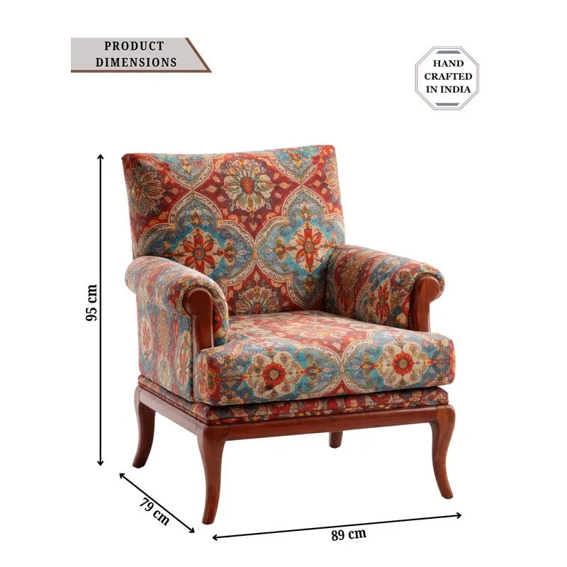 Aristora Teak Wood & Velvet Lounge Chair media 7