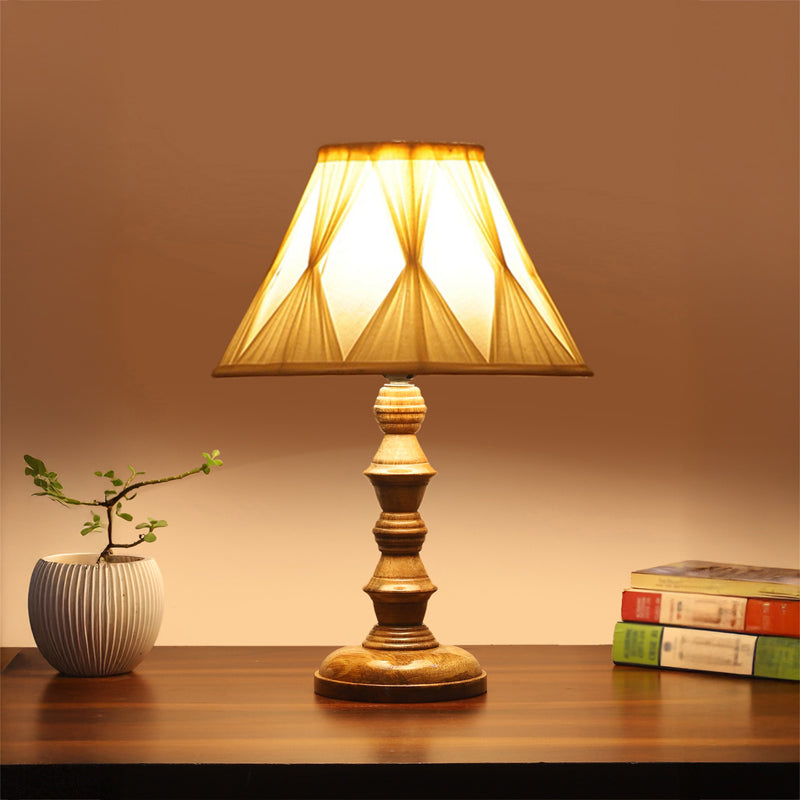 Pleatra Pinch Timber Wooden Table Lamp - Ivory,Brown