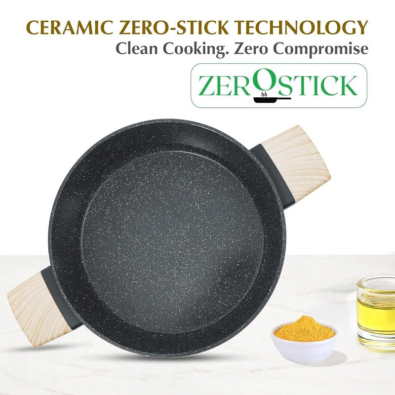 Solara Brewora Ceramic Round Kadhai With Lid (Black) - 2200 mL media 5