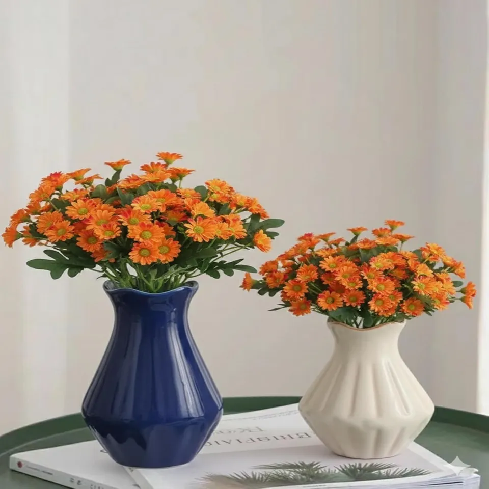 Azure Daisy Artificial Flower (Orange) - Set of Two media 9