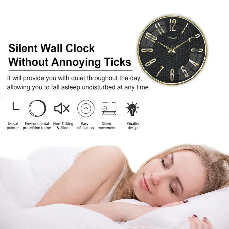 Elite Numeric Plastic Wall Clock - Black & Gold media 6