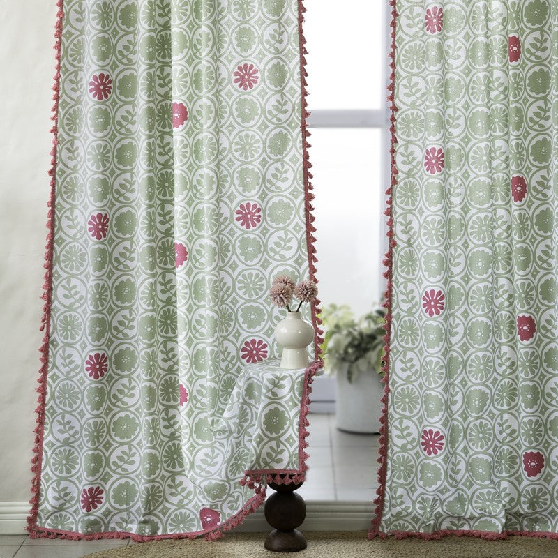Tranquebar Home Bloom Haven Cotton Curtains(Green) - Set Of Two media 4