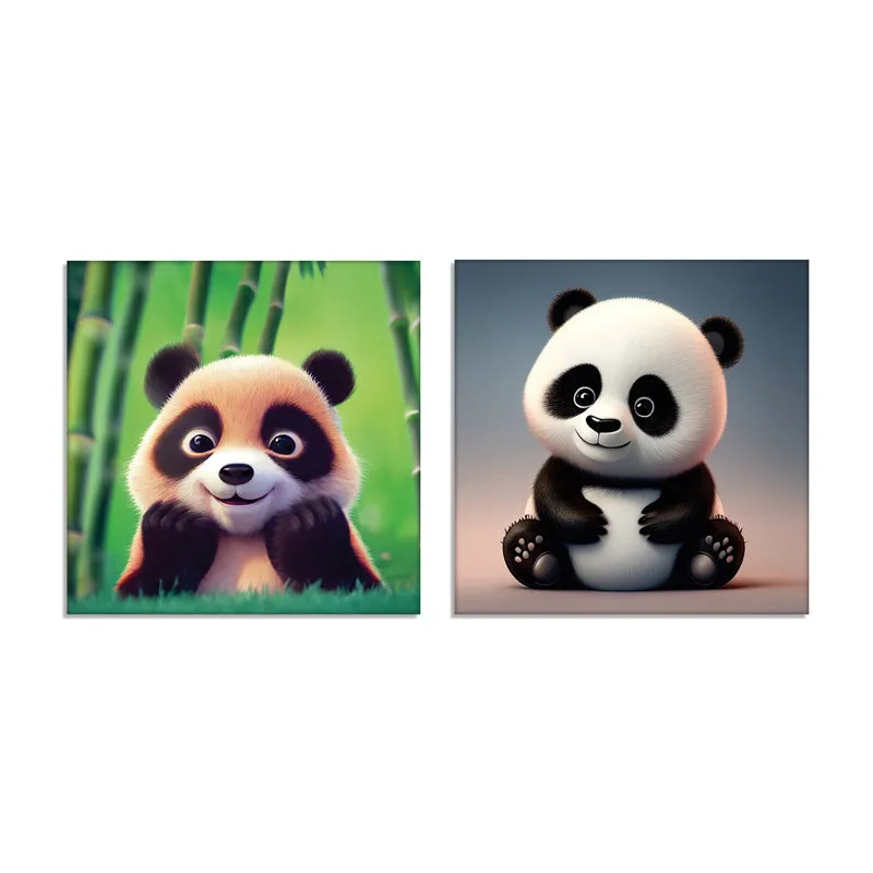 Whimsical Panda Canvas Wall Painting - Set Of Two media 7