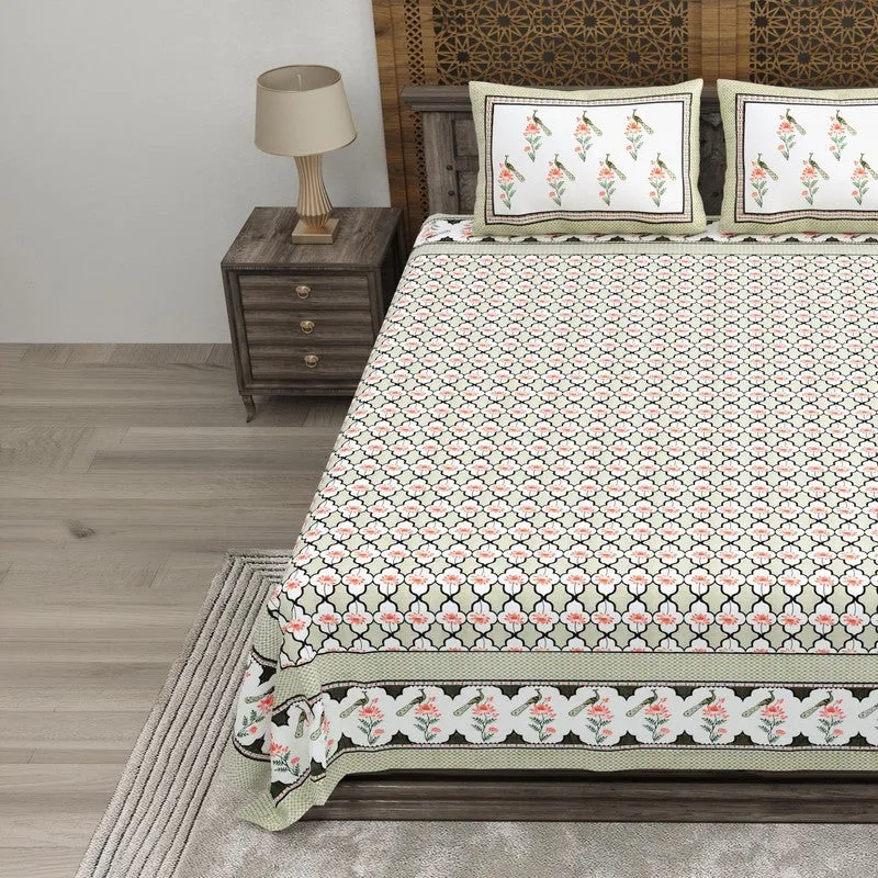 Patternza Cotton Bedsheet (Olive Green,Beige) - 240 TC media 3