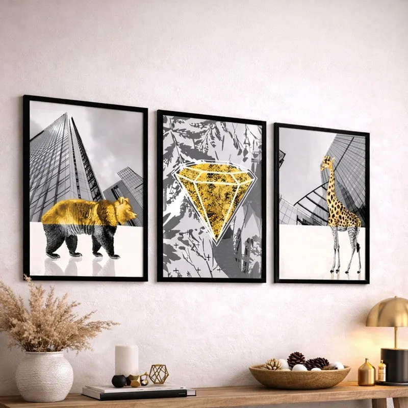 Luxe Jungle Paper Wall Painting With MDF Frame - Set Of Three media 4