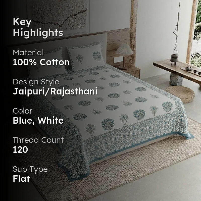 Royal Weave Cotton Bedsheet (Blue,White) - 120 TC media 2