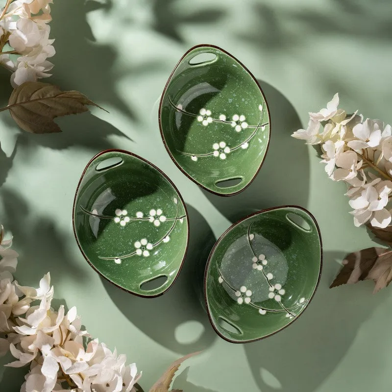 SavorBite Porcelain Snack Bowl (Green/320 mL Each) - Set of Three media 1