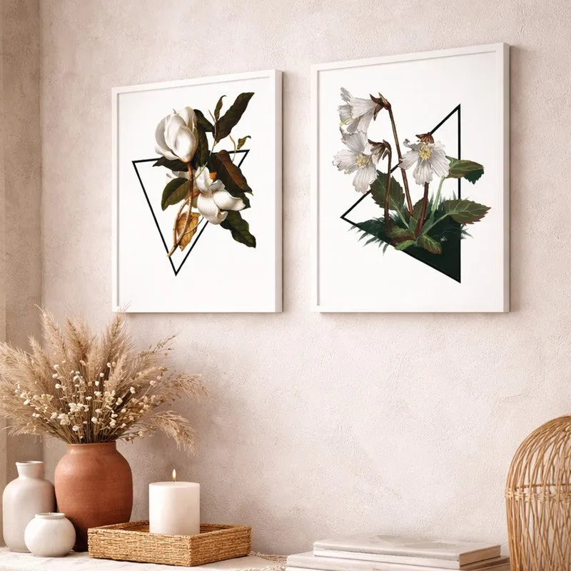 GeoFlora Paper Wall Painting With MDF Frame (White) - Set Of Two media 3