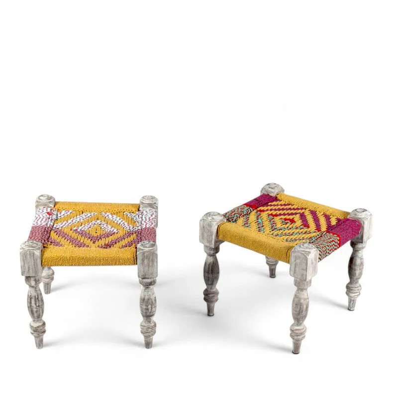 Fuvon Sheesham Wooden Bench with Stools (Multicolor) - Three Piece Set media 4