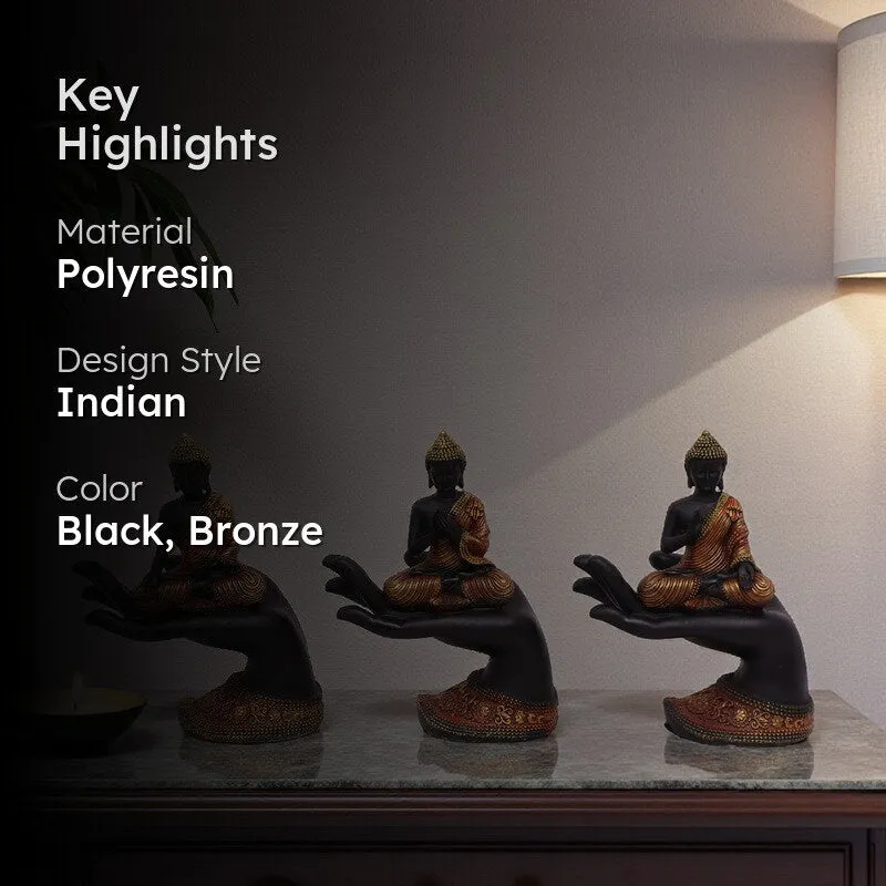 Meditating Buddha Polyresin Idol (Black) - Set Of Three media 2