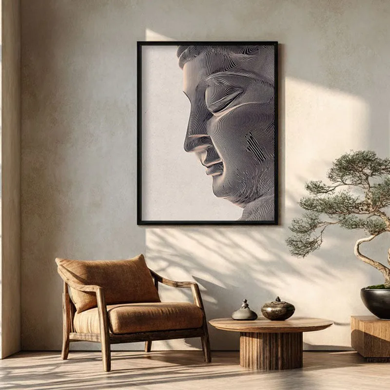 Stone Silence Buddha Wall Painting With Black Frame media 1