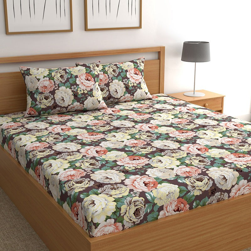 Vintage Rose Jardin Floral Microfiber Microfiber Bedsheet - 150 GSM