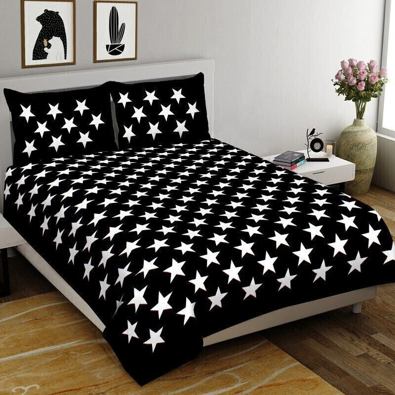 Star Night Cotton Bedsheet (Black,White) - 240 TC media 3