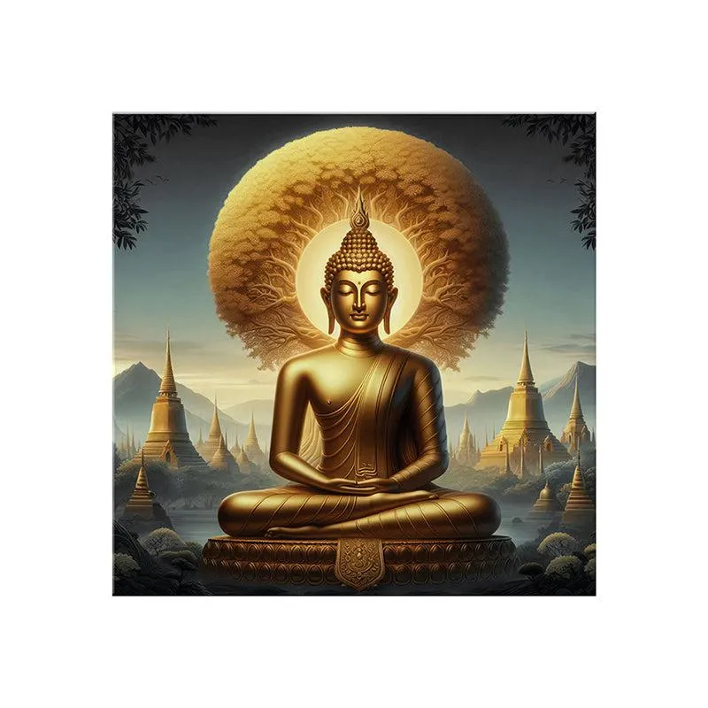 Golden Serene Buddha Wall Painting media 6