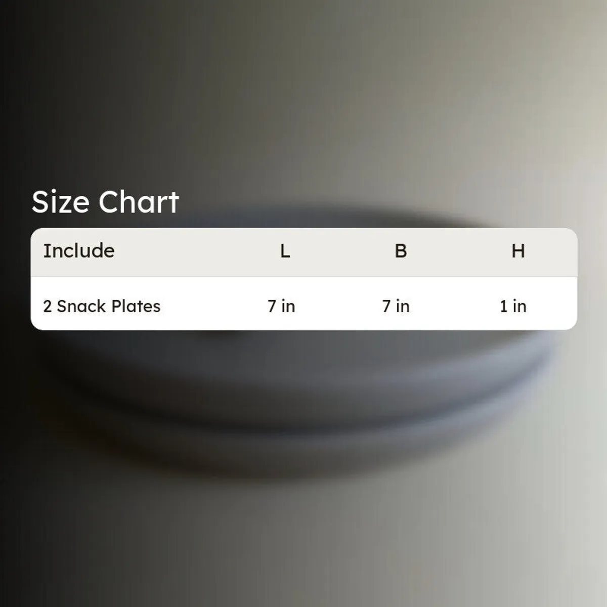 Grey ceramic plate shown in a size-chart product image.