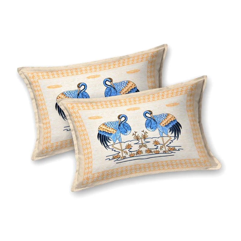 Classica Cotton Bedsheet (Beige,Blue) - 240 TC media 4