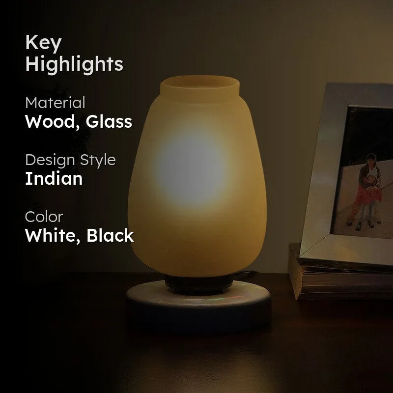 Raylisse Glass Table Lamp With Wooden Base - White media 2