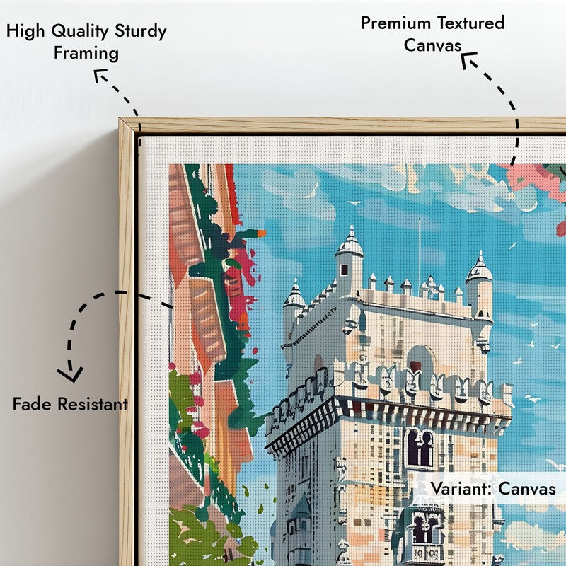 Vintage Lisbon Framed Canvas Archival Canvas Wall Painting - Natural Brown Frame media 6