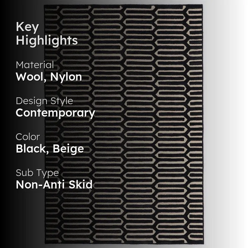 Diores Hand Tufted Geometric Wool & Nylon Carpet - Black media 2