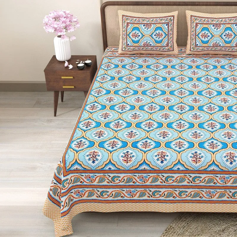 Rango Cotton Bedsheet (Blue,Beige) - 240 TC media 4