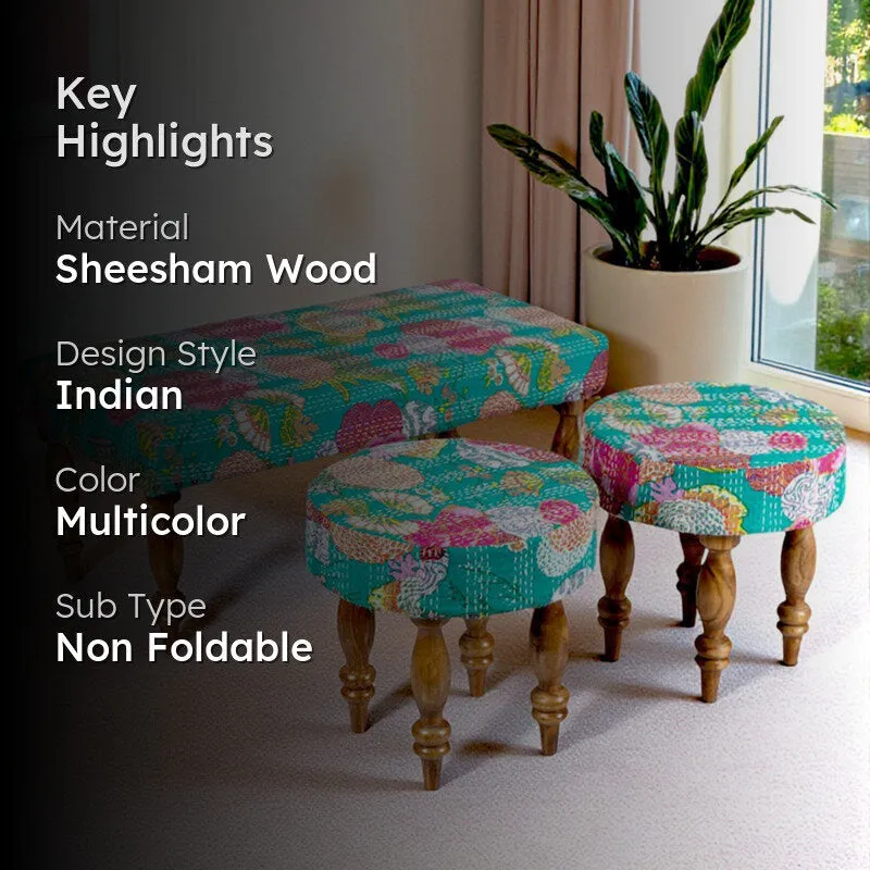 Daxen Sheesham Wooden Bench with Stools (Multicolor) - Three Piece Set media 2