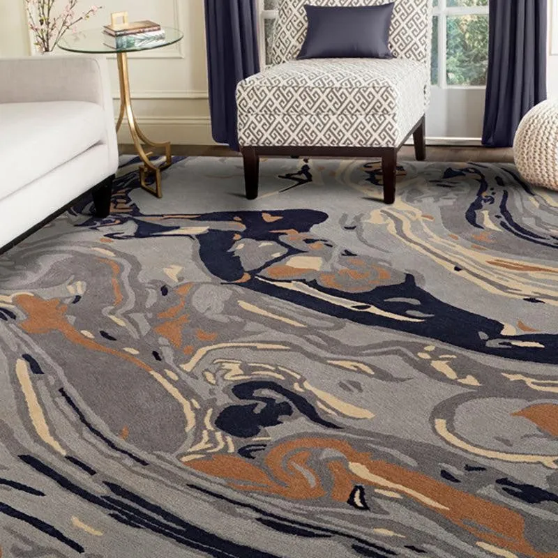 Ala Hand Tufted Abstract Wool & Nylon Carpet - Navy Blue media 7